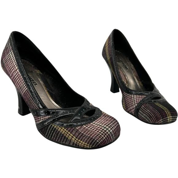 Vintage Y2K Women's 7.5 Bongo Bratz Canvas Plaid Pumps Round Toe Purple Heels - Picture 1 of 8